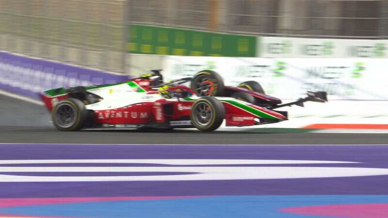 Theo Pourchaire crashed into the side of Ollie Bearman in the Saudi sprint race (Image: Sky Sports)