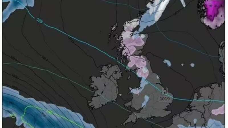 Snow will hit northern England and Scotland on March 27, according to WXCharts (Image: WXCharts)