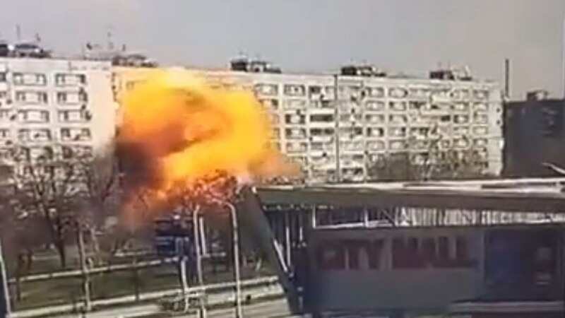 Moment Russian rocket flies past Ukrainian shopping mall and explodes into flats