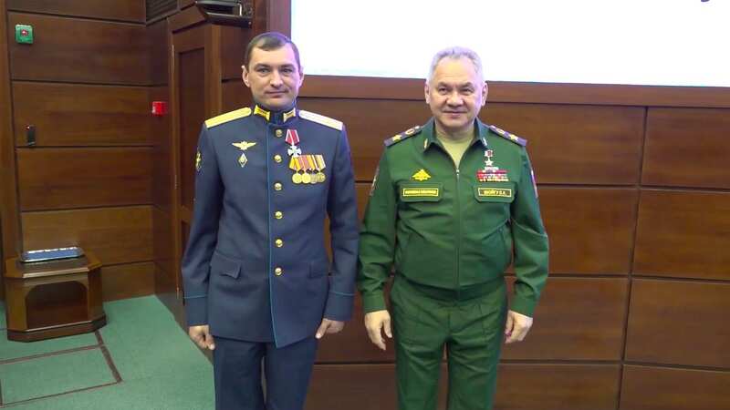 Russian pilots Vasily Vavilov (L) and Serge​y​ Popov (R) have been honoured after downing the drone (Image: Ministry of Defense/ East2west News)