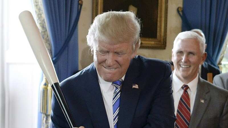 Donald Trump has posted a disturbing picture of him holding a baseball bat (Image: AFP/Getty Images)