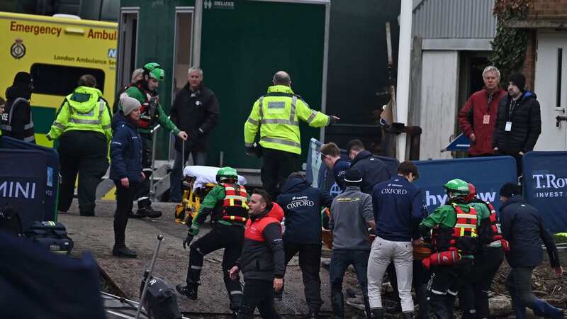 Oxford stroke Felix Drinkall is taken on a stretcher to an awaiting ambulance after collapsing (Image: Getty)