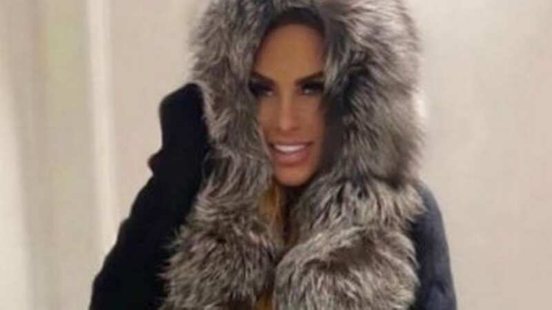 Katie Price models £270 real fox fur cardigan after 