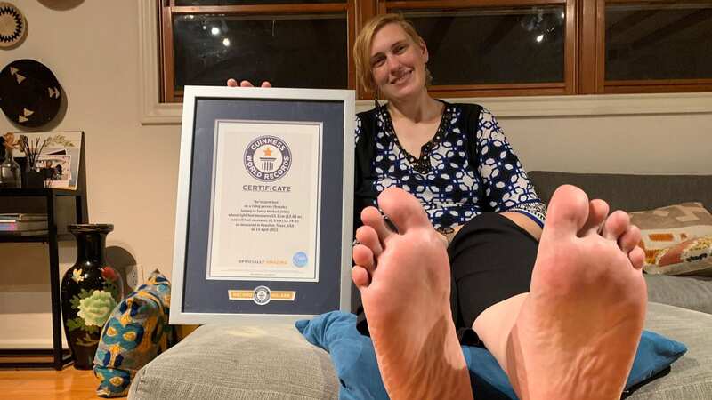 Tanya Herbert holds the world record for the biggest female feet (Image: Jam Press/Tanya Herbert)