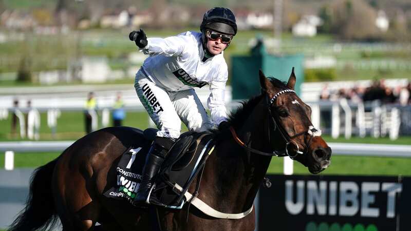 Nico de Boinville celebrates winning the 2023 Unibet Champion Hurdle on Constitution Hill (Image: PA)