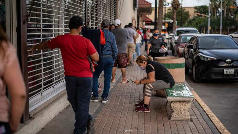 People wait outside a plasma donation centre in Brownsville, Texas (Image: AFP via Getty Images)