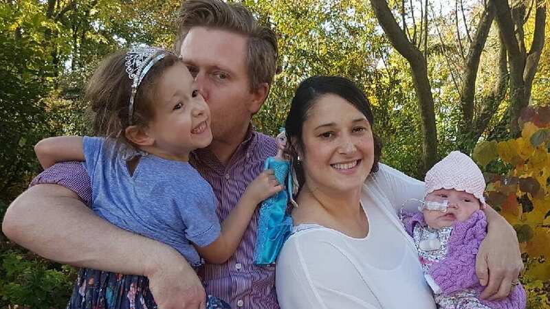 Sadie Bowyer has CCHS, an extremely rare condition that stops her breathing (L to R, Seren, Andrew, Sthar and Sadie) (Image: The Bowyer Family)