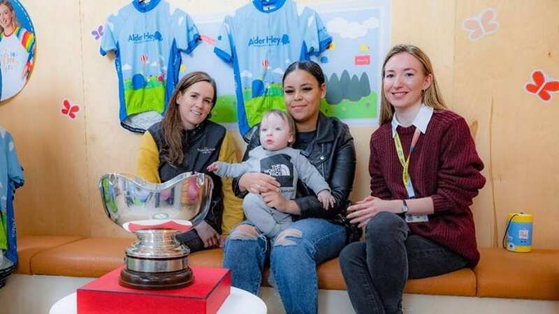 Rachael Blackmore (left) with honorary 41st Grand National runner Frankie with mum Jessica (centre)