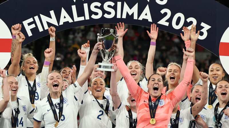 England Women celebrate with the Finalissima trophy