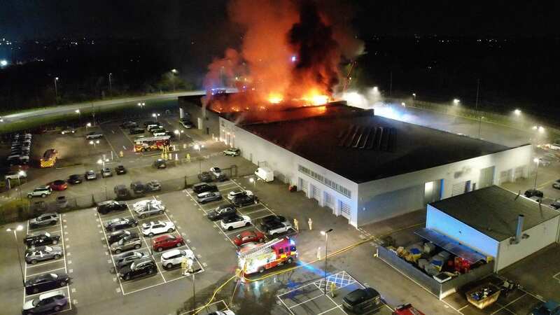Firefighters are battling the blaze at a car dealership in Preston (Image: Lancashire Fire & Rescue Service)