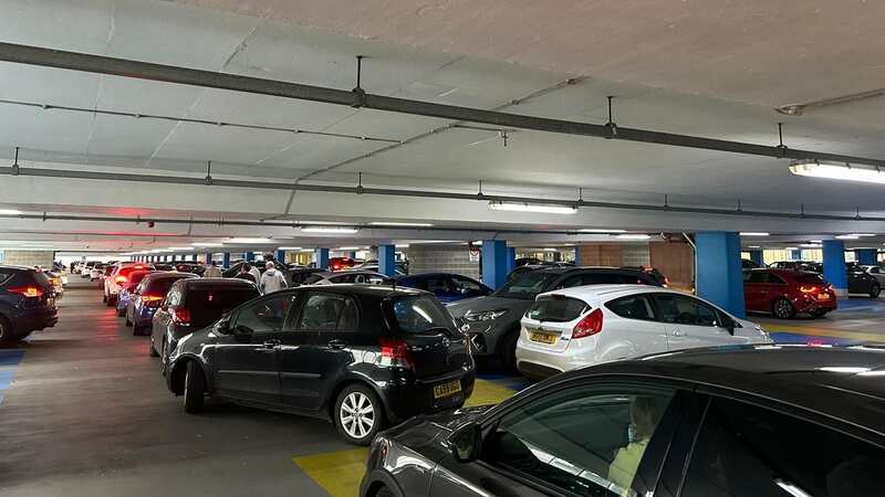Some shoppers queued up for hours just to get out of the car park (Image: Supplied)