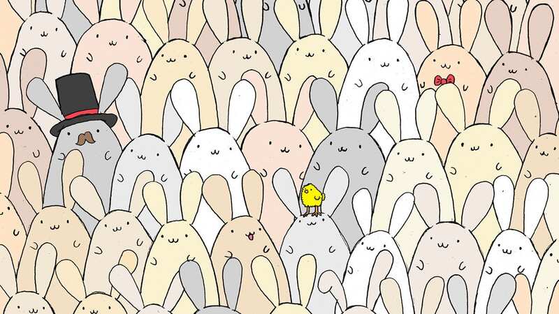 Can you find the egg among the bunnies? (full image below) (Image: Facebook / The Dudolf)