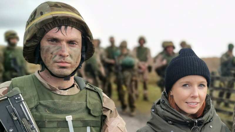Stacey Dooley with Ukrainian recruits (Image: BBC/True Vision East/Blanca Munoz)