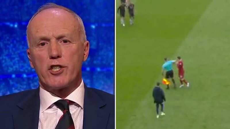 Andy Robertson appeared to be hit by the linesman (Image: YouTube)