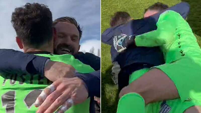 Mark Howard hugged Ben Foster at full-time in utter delight (Image: Twitter/@AFC_Wrexham)