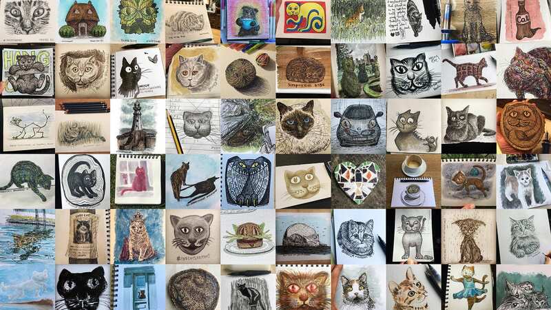 Mark drew and painted 100 cats in 100 days inspired by his late pet (Image: COLLECT)
