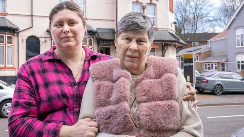 Oana Stafie (left), her two kids and her mum are living in a single room in temporary accommodation (pictured in background), they have been on the council house waiting list for three years (Image: Nick Wilkinson/Birmingham live)