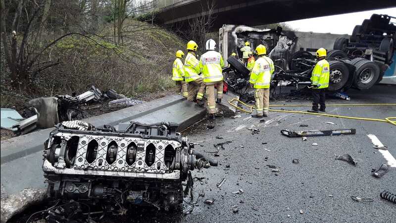 The lorry overturned and burst into flames following the crash