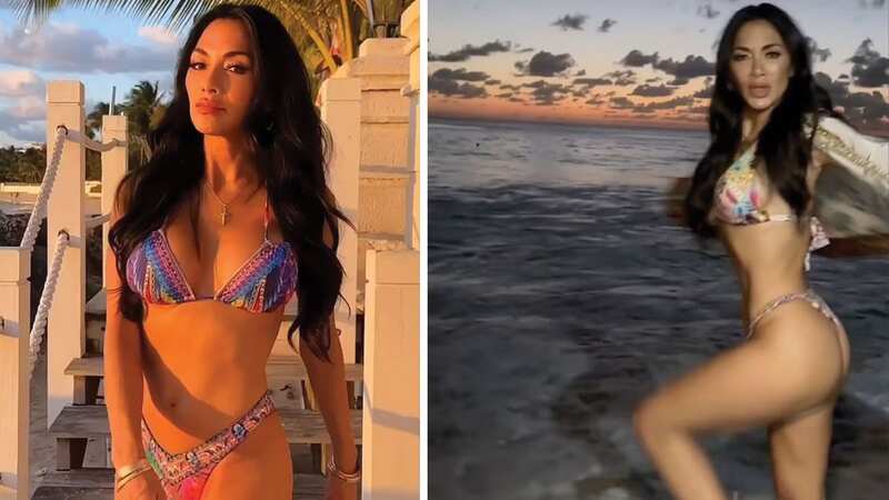 Nicole Scherzinger sizzles in tiny bikini as she dances on the beach for Instagram fans