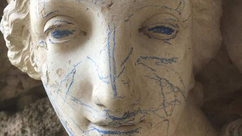 Children given crayons at history trail scribble all over 230-year-old statue