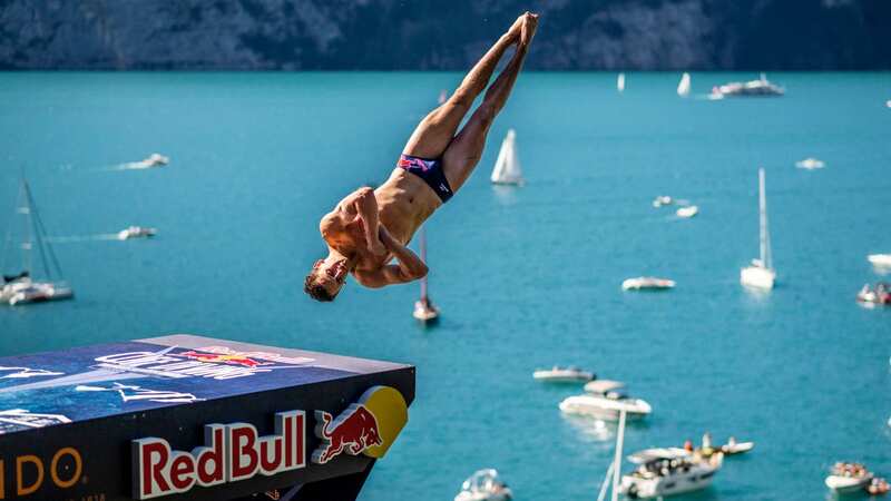 Aidan Heslop completed several dives from the 21 metre apartment balcony during the Red Bull Cliff Diving Teaser in Plymouth (Image: Red Bull Content Pool)