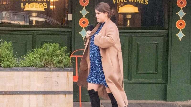 Princess Eugenie, who is expecting her second child with husband Jack Brooksbank, displayed her blossoming baby bump during the outing (Image: TOPSTAR / BACKGRID)