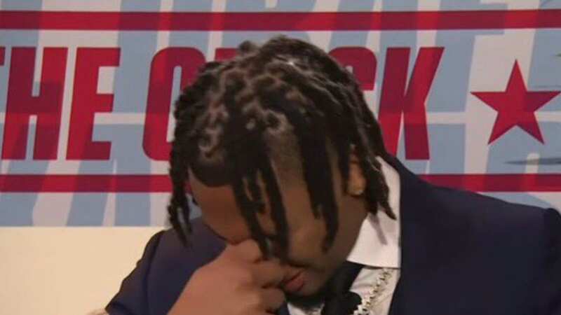 CJ Stroud breaks down in tears after being drafted by the Houston Texans.