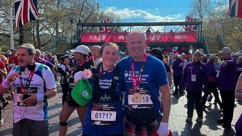 Alex and Kate after crossing the finish line of the London Marathon (Image: Scottish Huntington