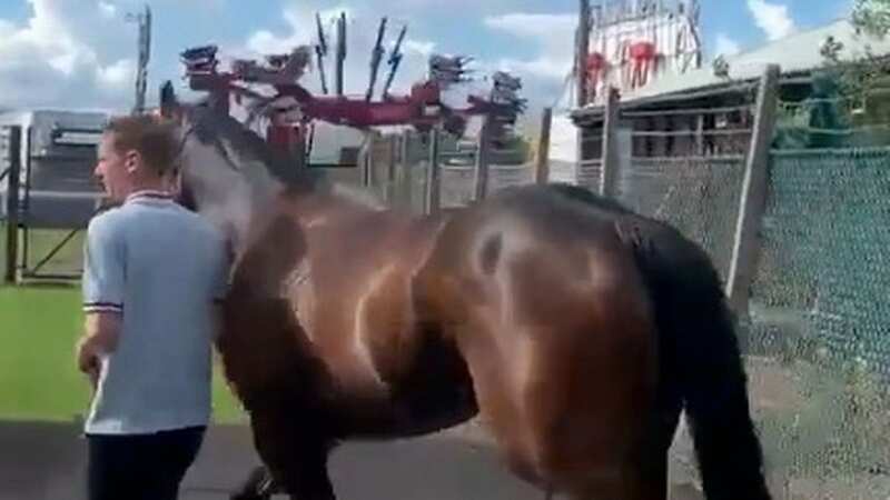 A Twister ride positioned close to the stables at Windsor (Image: Twitter@https://twitter.com/CAllenRacing)