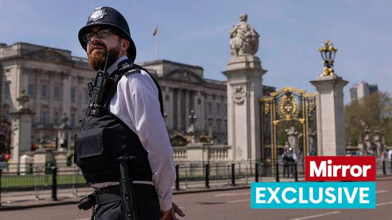 A police officer standing outside Buckingham Palace yesterday (Image: Getty Images)