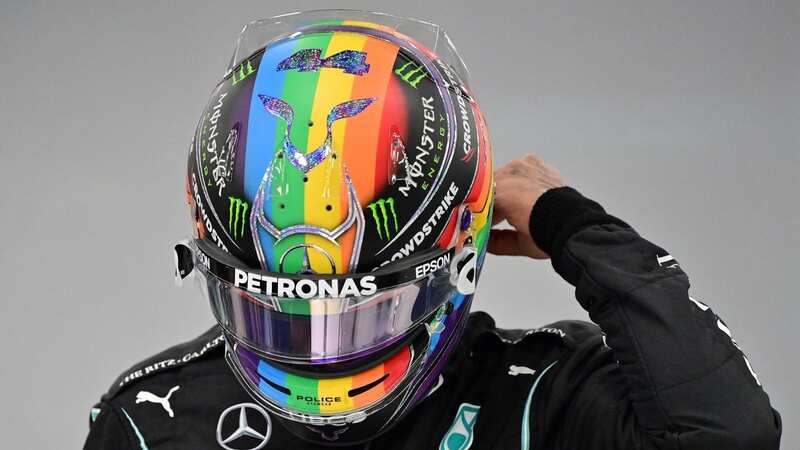 Lewis Hamilton will wear the rainbow flag on his helmet in Miami this weekend in support of the LGBT community (Image: AFP via Getty Images)