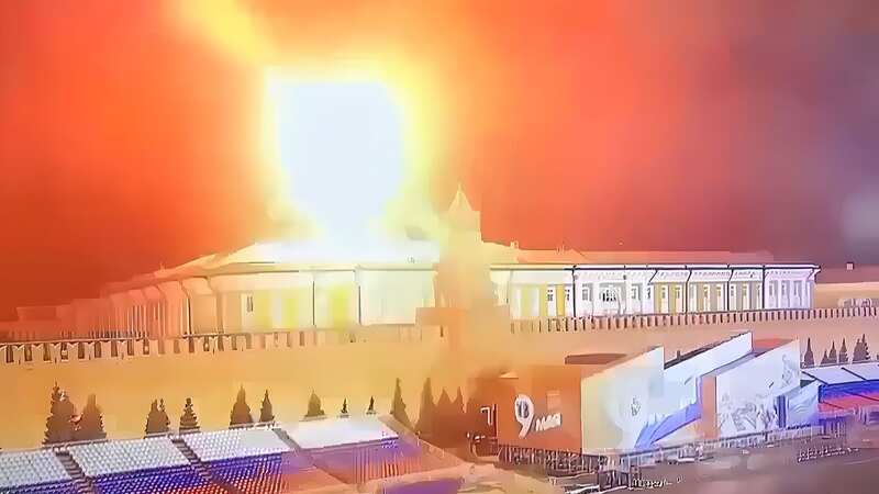 CCTV image shows flames and smoke above the dome of the Kremlin Senate building on April 3, 2023 in Moscow (Image: Kremlin Red Square CCTV/UPI/REX/Shutterstock)