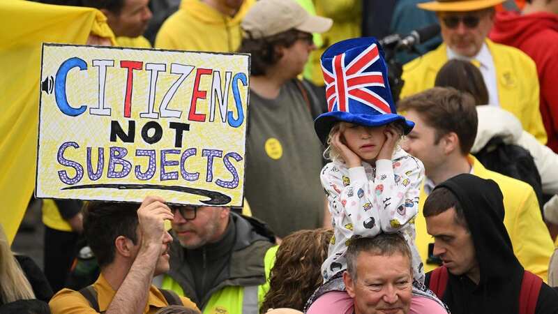 Anti-monarchy protesters mingled with royalists on Coronation day (Image: POOL/AFP via Getty Images)