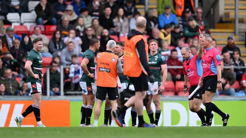 Referee Ian Tempest shows red card to Ashton to almost certainly end his career (Image: Getty Images)