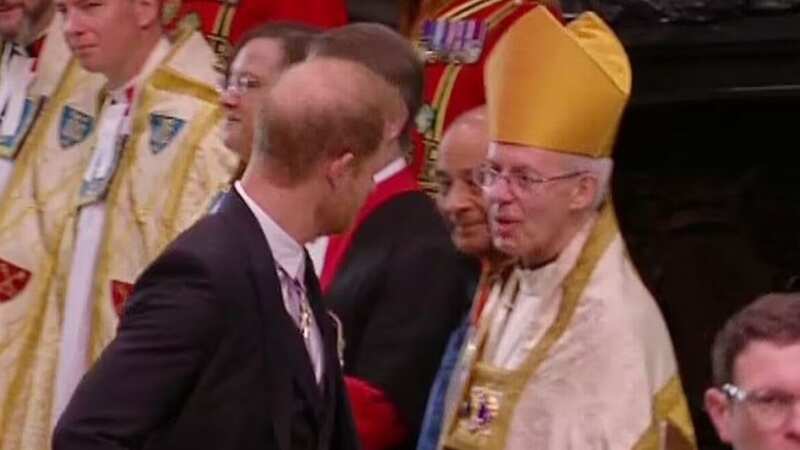 Prince Harry shares a joke with the Archbishop of Canterbury (Image: BBC)