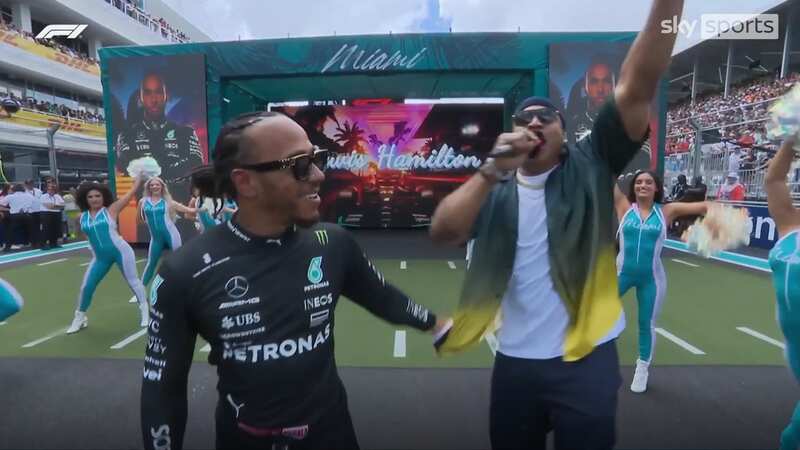 Lewis Hamilton – and all 19 other drivers – were introduced pre-race by LL Cool J... For some reason (Image: Sky Sports)