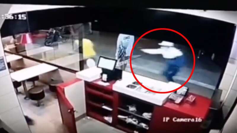 The shooting was captured on the CCTV cameras at the KFC in Cali City (Image: Jam Press Vid)