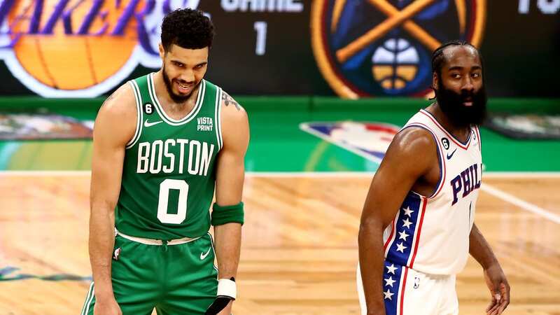 Jayson Tatum scored 51 points the Boston Celtics while James Harden only got nine points for the Philadelphia 76ers (Image: Adam Glanzman/Getty Images)