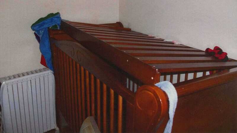 Pictures show the cot cage used by Claire Boyle to keep a child inside (Image: Daily Record)