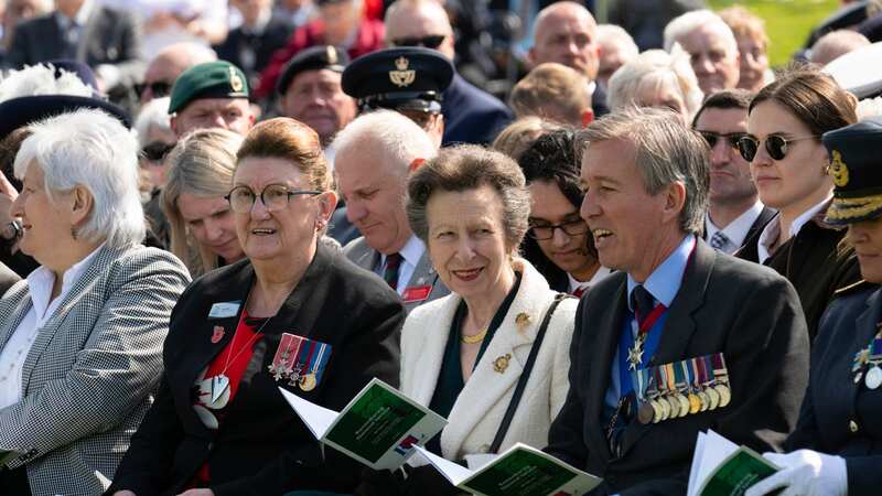 Princess Anne at the National Arboretum event, next to Group Cast Andy Reid (left) and Lt Gen James Bashall (right) (Image: Andy Stenning/Daily Mirror)