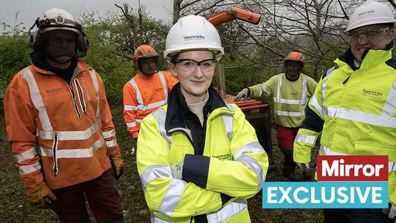 Saffron Otter alongside members of the vegetation team at Electricity North West (Image: Andy Stenning/Daily Mirror)