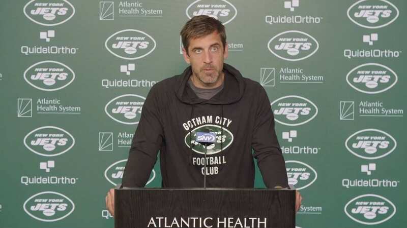 Aaron Rodgers seems very happy at the New York Jets already (Image: New York Jets)