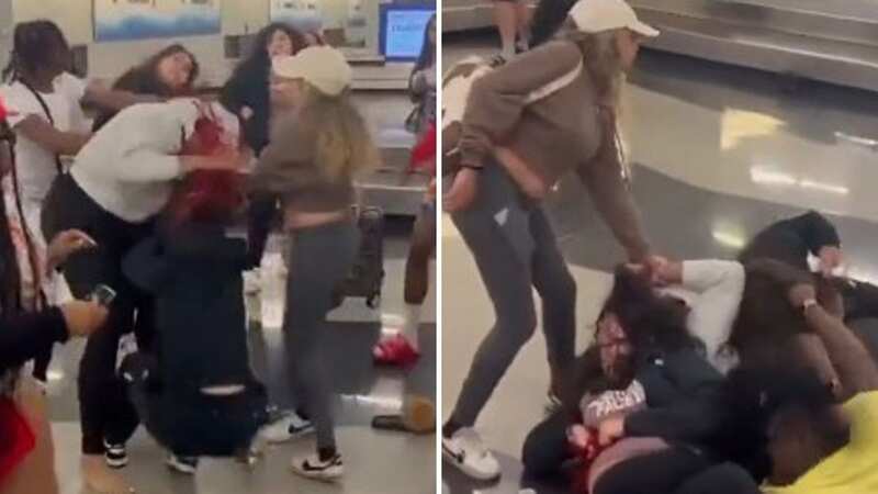 Passengers were seen grabbing hair and throwing punches (Image: @CPD1617Scanner/twitter)