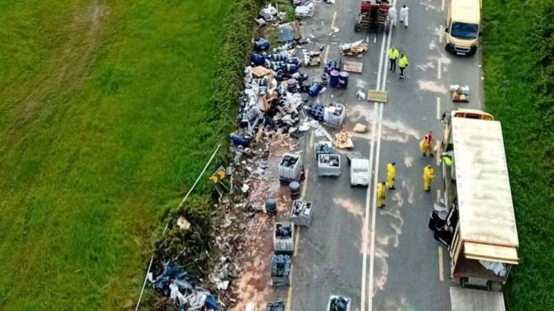 The lorries spilled on a section of road in County Louth in Ireland (Image: Louth County Council)