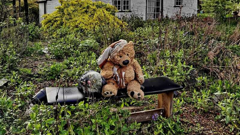 A teddy bear in the garden of the Welshpool home (Image: mediadrumimages/@KyleUrbex)