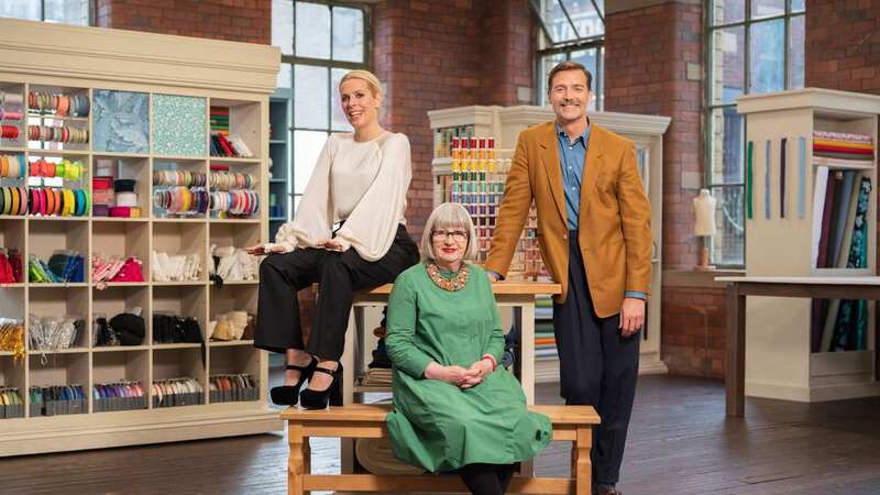 Sara with The Great British Sewing Bee judges (Image: BBC/Love Productions/James Stack)