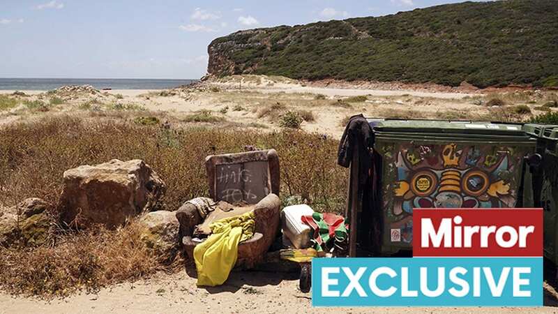 Rubbish by bins at Praia Do Barranco (Image: Roland Leon Daily Mirror)