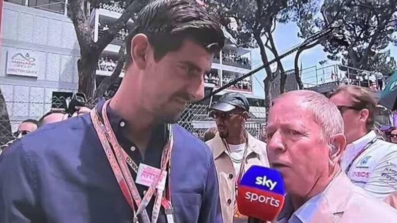 Martin Brundle made an error while chatting to Thibaut Courtois (Image: Sky Sports)