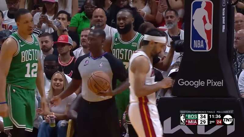 Jaylen Brown took aim at Kyle Lowry on the court during Game SIx (Image: NBA on TNT)