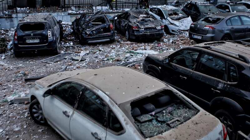 Cars destroyed by Russian blasts in Kyiv (Image: Global Images Ukraine via Getty)